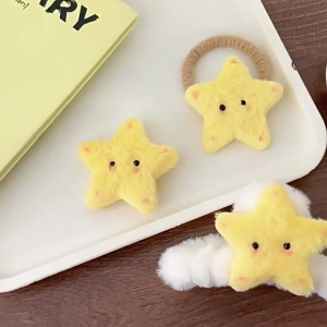 Lovely Style Hair Claw Non-slip Hair Barrettes for Children Cute Yellow Star Shape Hair Pins and Elastic Hair Rope