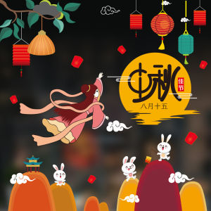 Decal trang trí tết Trung Thu- Hít tĩnh điện - Chị Hằng Bay Lên Khung Trăng Và Thỏ Ngọc