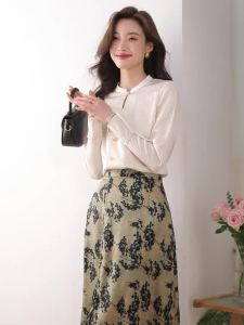 Ammin 2024 Korean Style Fashion Temperament Long Sleeve Acetate Satin Shirt 2024 Loose All-Match High-Grade New Chinese Style Jacquard Chiffon Top with Buckle