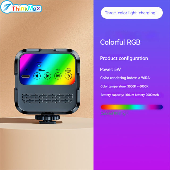 Portable RGB Video Lights With 3 Cold Shoe 3000-6000K 360° Full Color ...