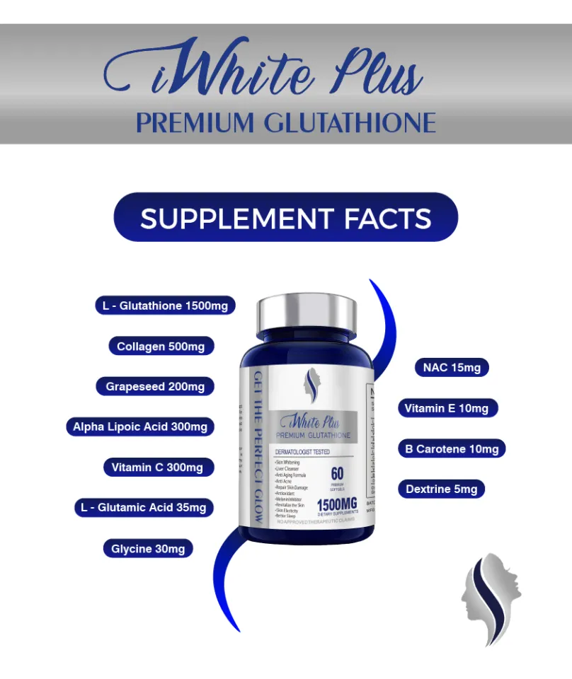 iwhite glutathione Transform Your Skin Today with PLUS Capsule + Collagen 1500mg - 100% Effective and Made in the US Size:1L Plastic BPC-157 / TB4 Blend Energy Production