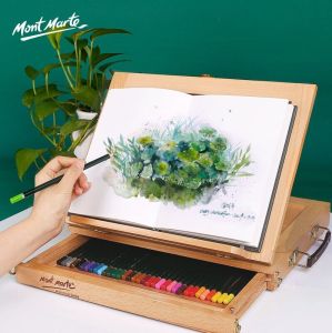 Mont Marte Desktop Wooden Easel Painting Easel Portable Miniature Desk Folding Easel Art Supplies paint brush Storage Box