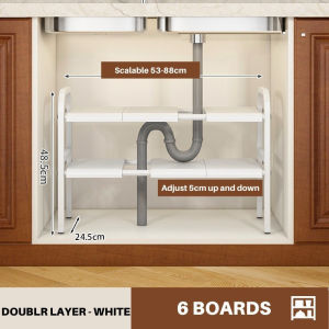 [Ready Stock]Adjustable Under Sink Organizer Rack Kitchen Stainless Steel  Expandable Storage Shelf