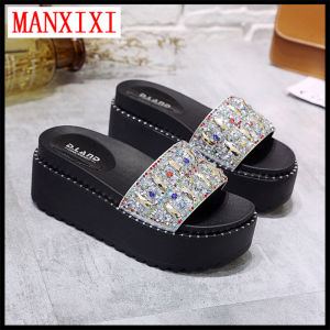 MANXIXI Brand Fashion Thick Bottom Slippers 2.95 Inches Beautiful Wedge Flat Sandals For Women (Size 34-40)