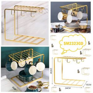 👉 READY STOCK 👉🇲🇾 Nordic Style Iron Glass Mug Coffee Cup Holder Drain Storage Rack 6 Hook Kitchen Jualan Murah Simpanan