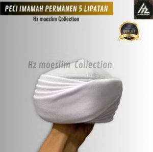 Peci Imamah Permanen Tanpa Ekor Panjang 3 Meter 5 Lipatan Instan Langsung Pakai Kopiah Muslim Bisa COD