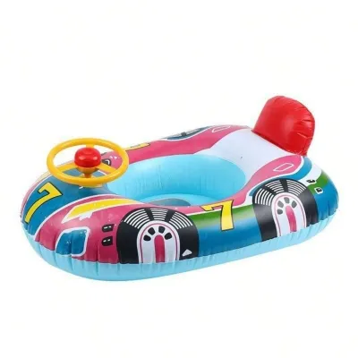 Toddler Swimming Circle Inflatable Car Boat Swim Ring Float Trainer Steering Wheel with Horn Beach Toddler Supplie
