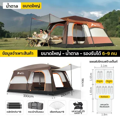 Magic Pocket เต้นท์ครอบครัว เต็นท์ขนาดใหญ่ ป้องกันแสงแดดและกันน้ำ เต้นท์แคมปิ้ง เต็นท์สนาม เต็นท์กันน้ำ 2ห้องนอน2โถง จุได้ 9-14 คน