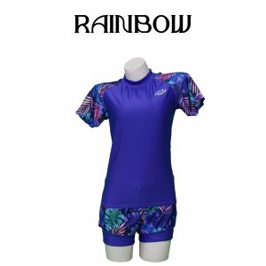 Rainbow Rash Guard Terno swimsuit women 2pcs swimsuit fashion slim student sports style short-sleeved swimwear swim playsuit M-2XL