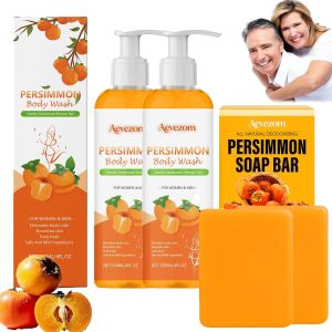 Persimmon Soap Set for Old People Smell Natural Persimmon Bar and Body Wash Extreme Odor Control Sensitive and Mature Skin (1 set)
