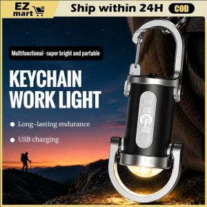 Rechargeable Keychain Flashlights 800 Lumens EDC COB Work Light 7 Modes Emergency Keychain Light for Walking Searching Hiking