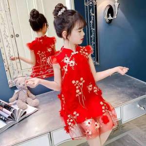 DNT girls Chinese style cheongsam dress 2023 new little girl hanfu summer childrens antique super fairy skirt summer