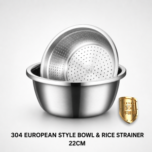 304 Stainless Steel Bowl and Strainer Set / Food-Grade Kitchen Mixing Basin