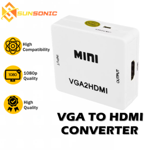 Mini VGA to HDMI Converter 3.5 Audio Video Adapter Full HD 1080P VGA2HDMI Audio HDTV Video Cable Converter Adaptor (Box)