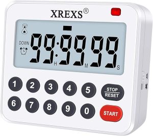 XREXS Digital Kitchen Timer Magnetic Countdown Up Cooking Timer Clock with Magnet Back and Clip Loud Alarm Large Display Minutes and Seconds Directly Input-White (2 Battery Included) (DC-12)