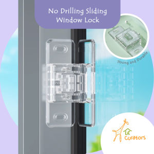 Lil’ Curators Transparent Sliding Window Lock | No-Drill Childproof | Prevent Falls Easy Install