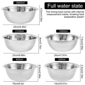 5Pcs Stainless Steel Mixing Bowl Set Multipurpose Soup Basin 5Sizes Space Saving Nesting Bowls Set 2600ML Salad Bowls for Baking2026