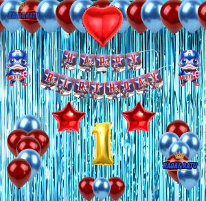 Set Paket Dekorasi Pesta Balon Ulang Tahun Banner Happy Birthday Captain America Balon Merah Biru