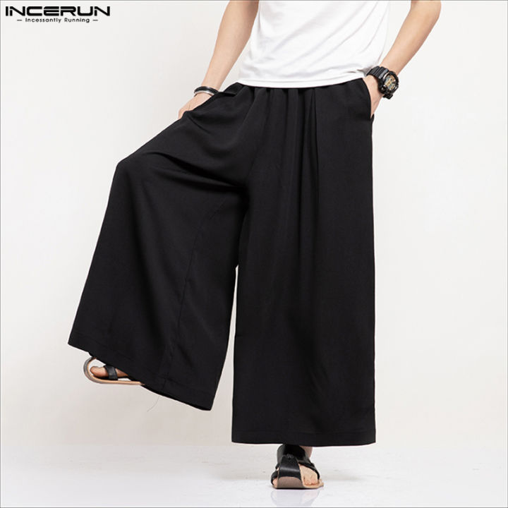 INCERUN Mens Gypsy Hippy Loose Pleated Long Pants Baggy Plain Wide Leg ...