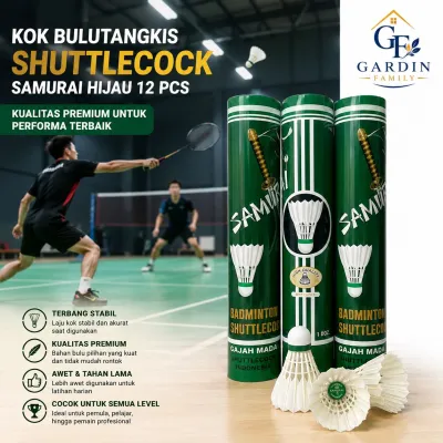 Kok Bulutangkis Shuttlecock Samurai Hijau 12 Pcs Kualitas Premium untuk Pemain Badminton