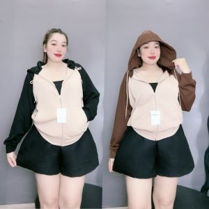 Áo khoác nữ bigsize có mũ trùm đầu khóa kéo chất gân tăm co giãn tránh nắng thời trang -  KHOAC3