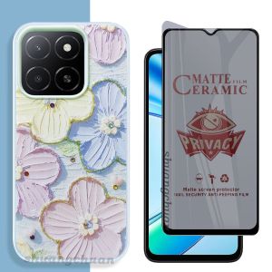 2IN1 For Honor X5B Plus Screen Frosted Protective Film Anti-peeping Film Ceramic Film Honor X5B Painted Resin Dot Diamond Double-Layer Jelly Phone case