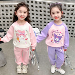 ชุด Kulomi เวอร์ชั่นเกาหลีของฤดูใบไม้ผลิและฤดูใบไม้ร่วงพิมพ์สาวใหม่สไตล์ตะวันตกเสื้อกันหนาวเด็กสบาย ๆ สองชิ้นแฟชั่น