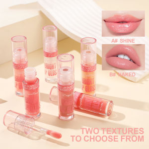 JIANGZHIB ชุดลิปกลาสและลิปเคลือบ กระจกน้ำแก้วพร้อมกระจกขนาดใหญ่หัวแปรงริมฝีปากสามชุด