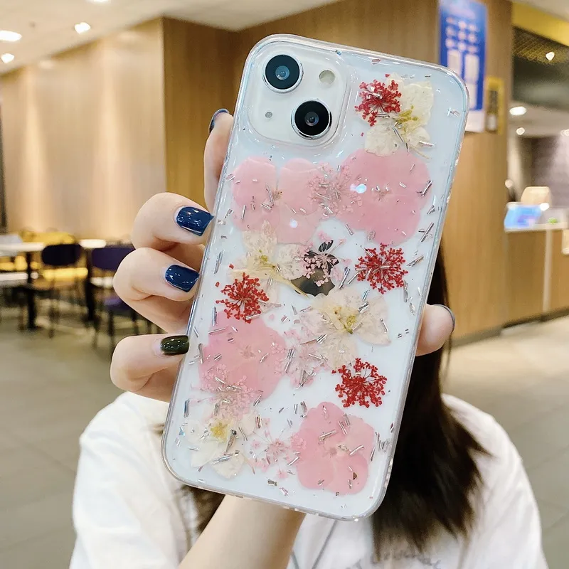 CrashStar Dried Real Flowers Phone Case For iPhone 16 15 14 13 12 11 Pro  Max Mini XS XR X 6S Plus SE 2020 Soft Clear Phone Casing Shockproof 