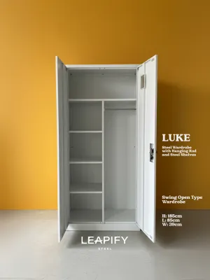 LUKE | Modern Steel Wardrobe by Leapify Steel -Heavy-duty Steel Cabinet with Steel Shelves and Hanging Rod
