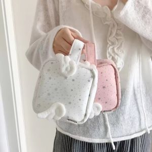 Creativity Angel Wing Star Dots Makeup Bag Desktop Storage Data Cable Digital Bag Mini Square Storage Pouch Gift for Women