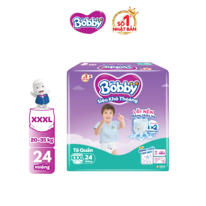 Tã/bỉm quần Bobby 3mm Jumbo Siêu khô thoáng XXXL24