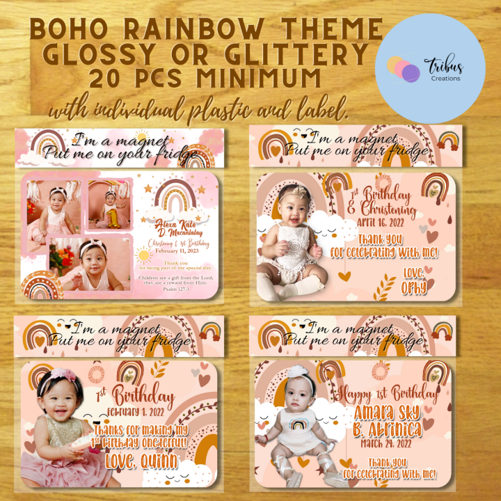 Boho Rainbow Personalized Ref for Christening Baptism Birthday