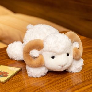 BLESSFUL Lying Baby GoatCow Plush Doll 23/38cm PP Cotton Big Horns Goat Toys Plushie Sheep Toy Lovely Cute Animal Plush Toys Kids Gift