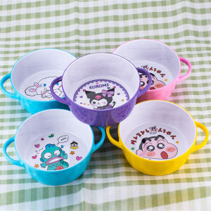 GUOYIHUA 【สินค้าชำรุด รับประกันการชดเชย】800ml Kuromi รูปแบบการ์ตูนความจุขนาดใหญ่ ทำความสะอาดง่าย ชาม พร้อมหูจับ ชามเมลามีนป้องกันไม่ให้เด็กถูกน้ำร้อนลวก
