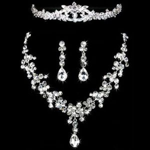 MYCOLOR Elegant Vintage Dangle Earrings Alloy Crystal Plated Fashion Jewelry Earrings Bridal Wedding Jewelry Set Crown Necklace