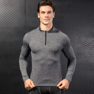 Mens Autumn Winter Sports Sweaters Fitness Running Training Long Sleeves Half Zipper Stretch Quick-drying Stand Collar Sweater