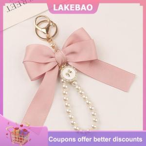 【LAKEBAO】 Mới Lớn cung vòng chìa khóa ngọc trai móc khóa xe Mặt dây chuyền sáng tạo đầy màu sắc ruy băng vải nút phụ kiện móc chìa khóa