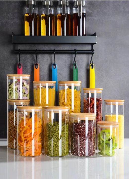 Multipurpose glass food storage jar with bamboo sealin/ Seasoning