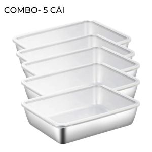 Hộp đựng thức ăn inox 304 size lớn có nắp đậy Khay inox đựng thực phẩm chống gỉ 25x20x5Cm