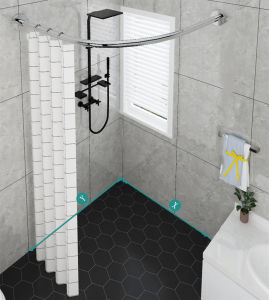 ราวม่านอาบน้ําโค้ง ราวโค้งเข้ามุม ม่านอาบน้ํา ราวอเนกประสงค์ 304ท่อสแตนเลส ราวโค้งเข้ามุม ราวม่านแบบโค้ง ไม่ต้องเจาะผนัง Curved shower curtain rod