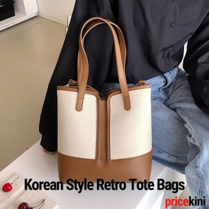 Korean Style Tote Bags with Detachable Pouch. Canvas Shoulder Crossbody Top Handle Bucket Bags. Beg Tangan Wanita Bahu | PriceKini 2022