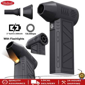 130000RPM Brushless Mini Turbo Violent Fan Handheld Rechargeable Electric Dust Blower 5000mAh Battery Built‑in Flashlight with 2 Replacement Nozzles Portable Cordless Air Blower for PC Keyboard Car Interior Gap Workshop Dust Cleaning