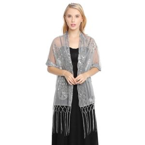 WININ Ren thêu Khăn choàng cưới thanh lịch Vải lưới thoáng khí Ren hoa rỗng Khăn choàng ren Thời trang Đồ trang trí sequin Khăn cầu nguyện dành cho phụ nữ