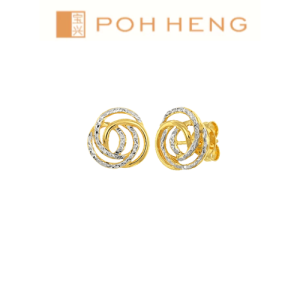 Poh Heng Jewellery 22K Dazzle Rose Earrings in Yellow White Gold [Price By Weight]
