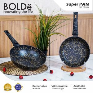 BOLDe Super Pan Shiro Set 2 Pcs Detachable Handle Panci Penggorengan dengan Gagang yang Dapat Dilepas