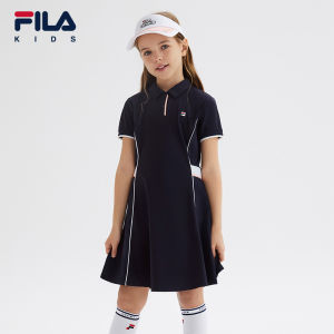 (130-165cm) FILA KIDS ART IN SPORTS PERFORMANCE TENNIS Girls Dress in Navy / Orange