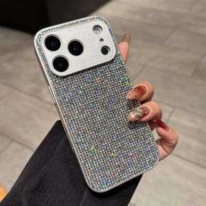 Shining Solid Color Rhinestones Phone Case For iPhone Air 17 16 15 14 13 12 11 Pro Max Plus Shockproof Camera Protector Cover