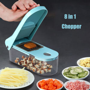 HKStorage Vegetable Slicer Cutter 8 in 1 Mandoline Chopper Potato Grater Salad Fruits Maker Garlic Onion Grinder Kitchen Food Shredder Tool with Stainless Steel Blade