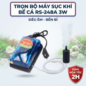 Trọn bộ Máy Sục Khí Bể Cá Mini RS Electrical RS-248A (3W) - Tạo Oxy Hồ Thủy Sinh Siêu Êm